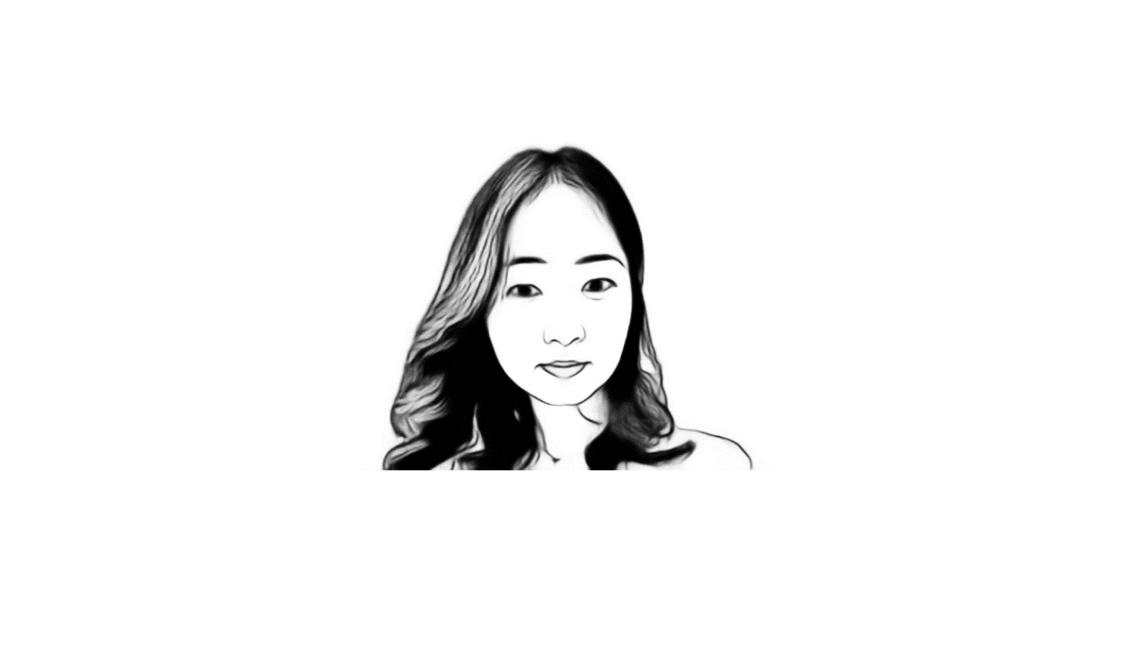 Black and white digital sketch of a woman with long hair on a plain white background.